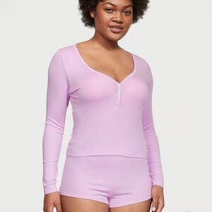 Victoria Secret Ribbed Modal Henley Short Set in Violet sugar